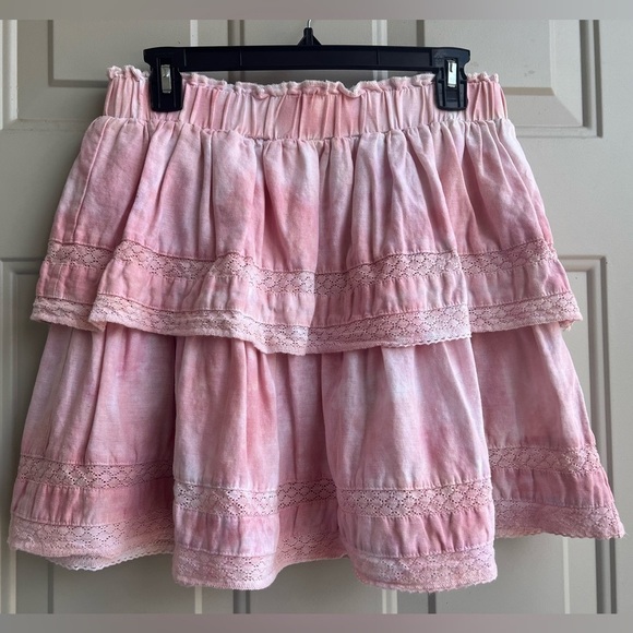 Chelsea & Violet Dresses & Skirts - Chelsea & Violet Linen Blend Pink Cottagecore Tiered Lace Mini Skirt Size M